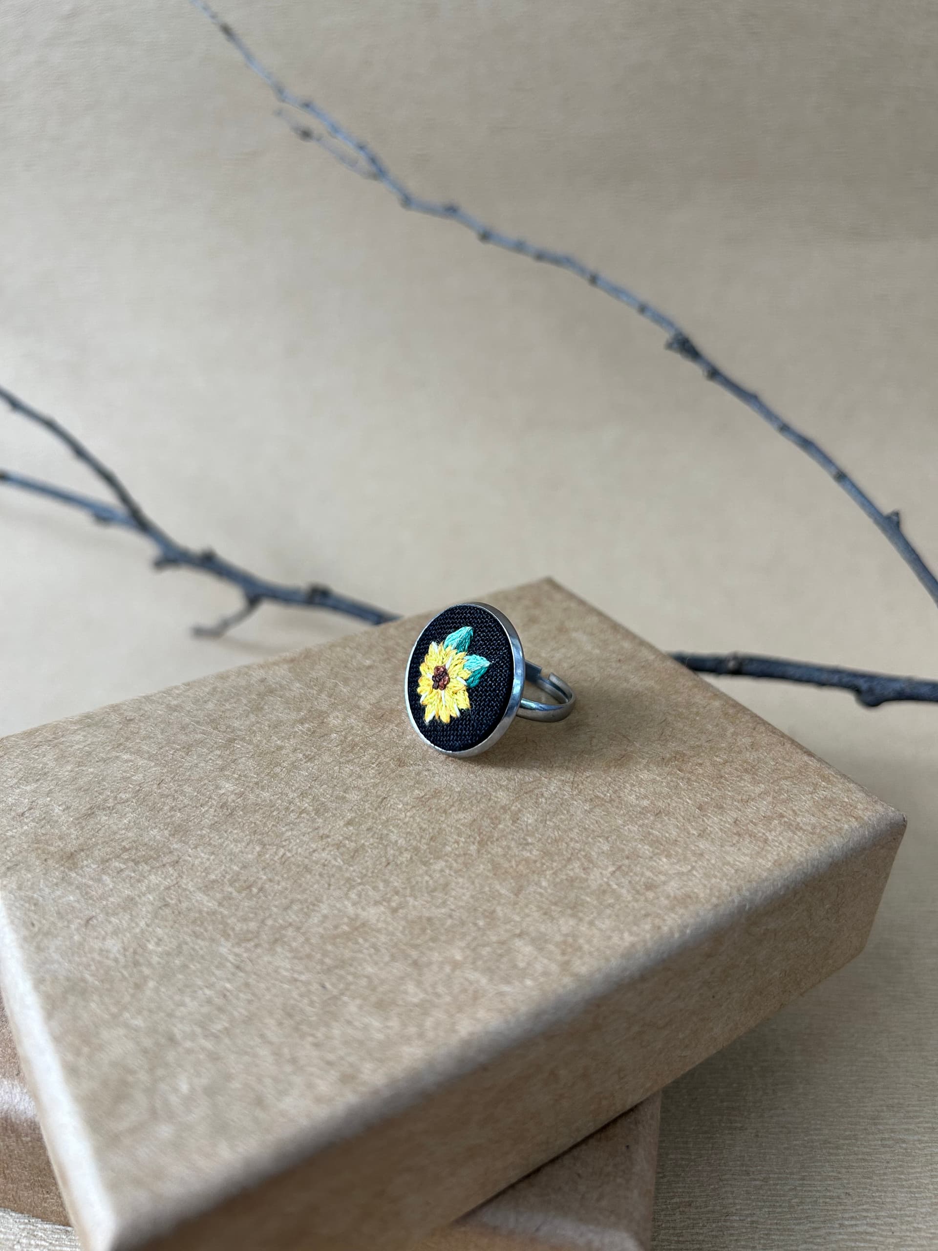 Sunflower Embroidered Ring view 2