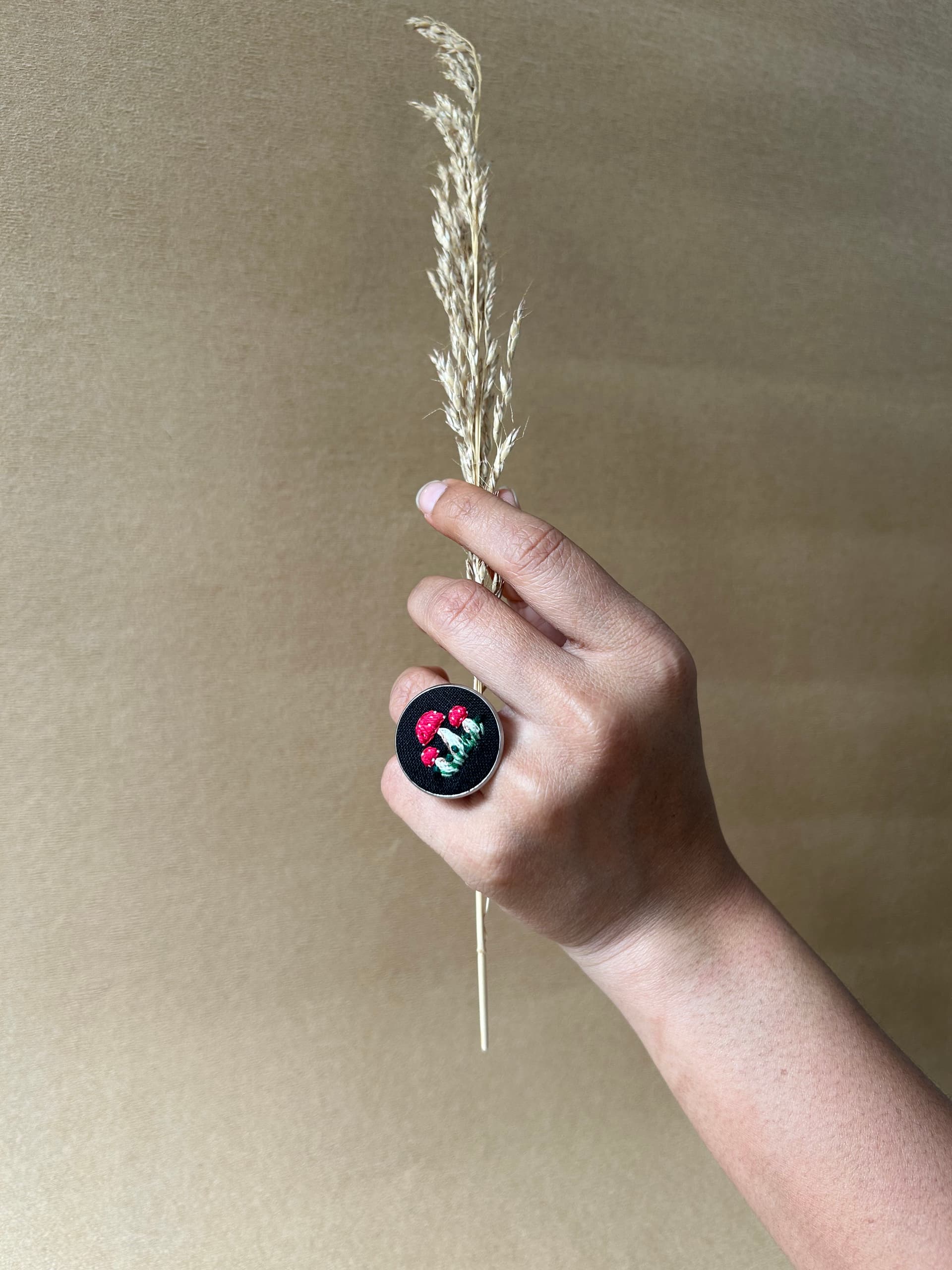 Mushroom Embroidered Ring view 1