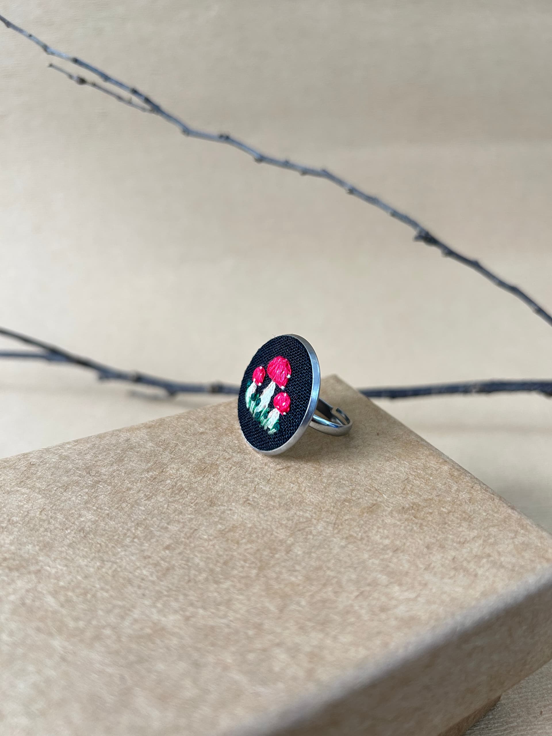 Mushroom Embroidered Ring view 2