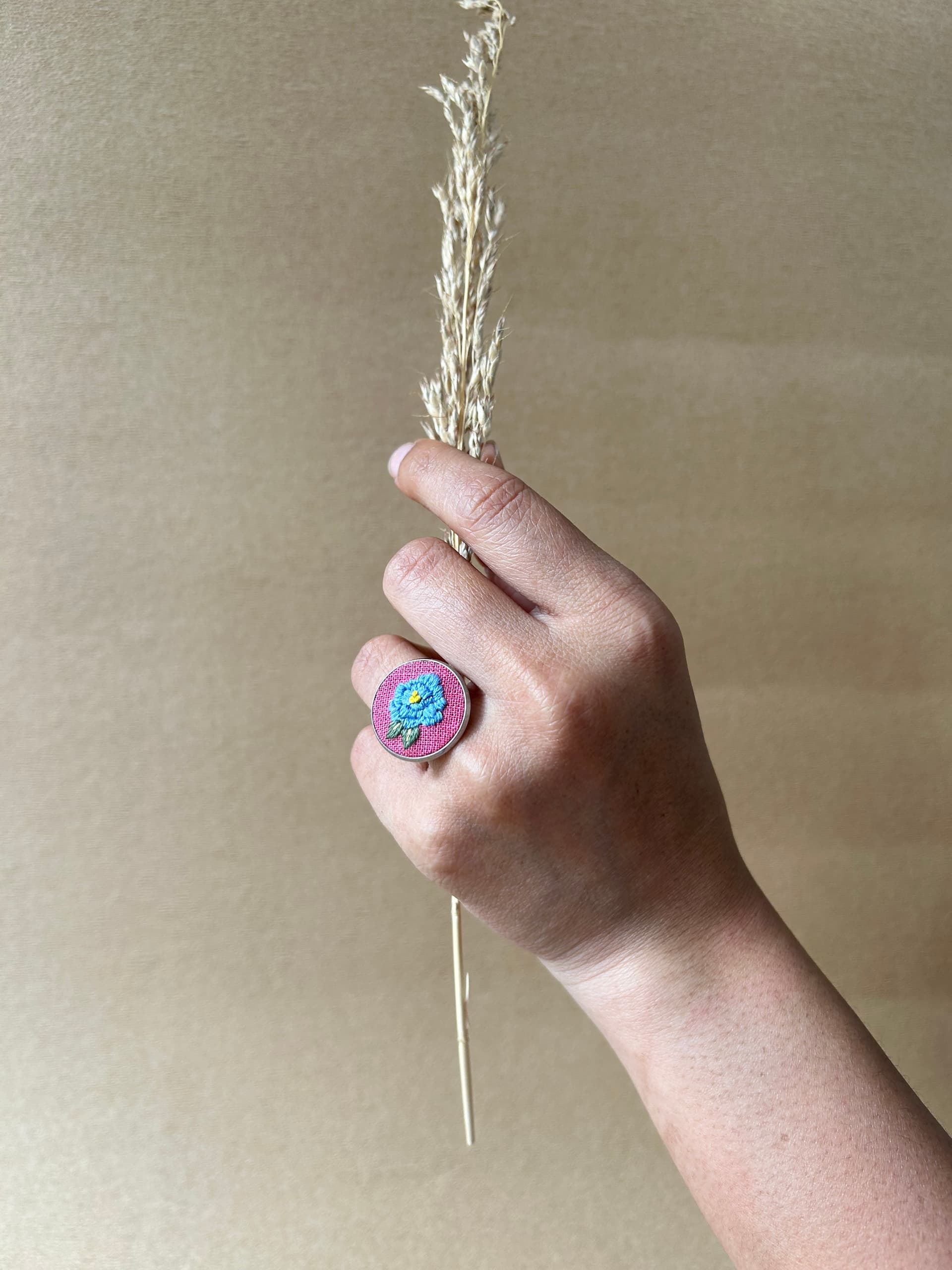 Blue Rose Embroidered Ring