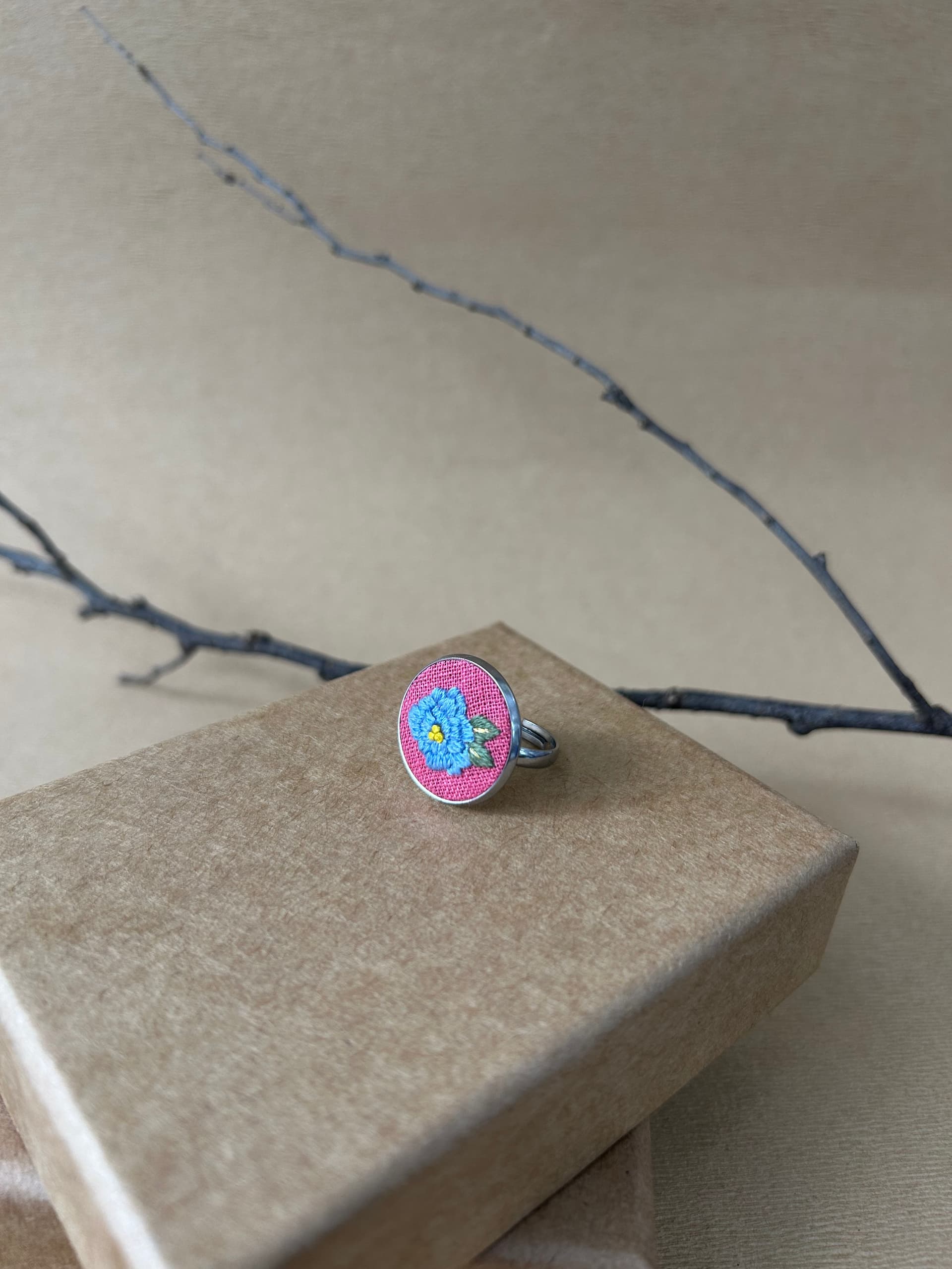 Blue Rose Embroidered Ring view 2