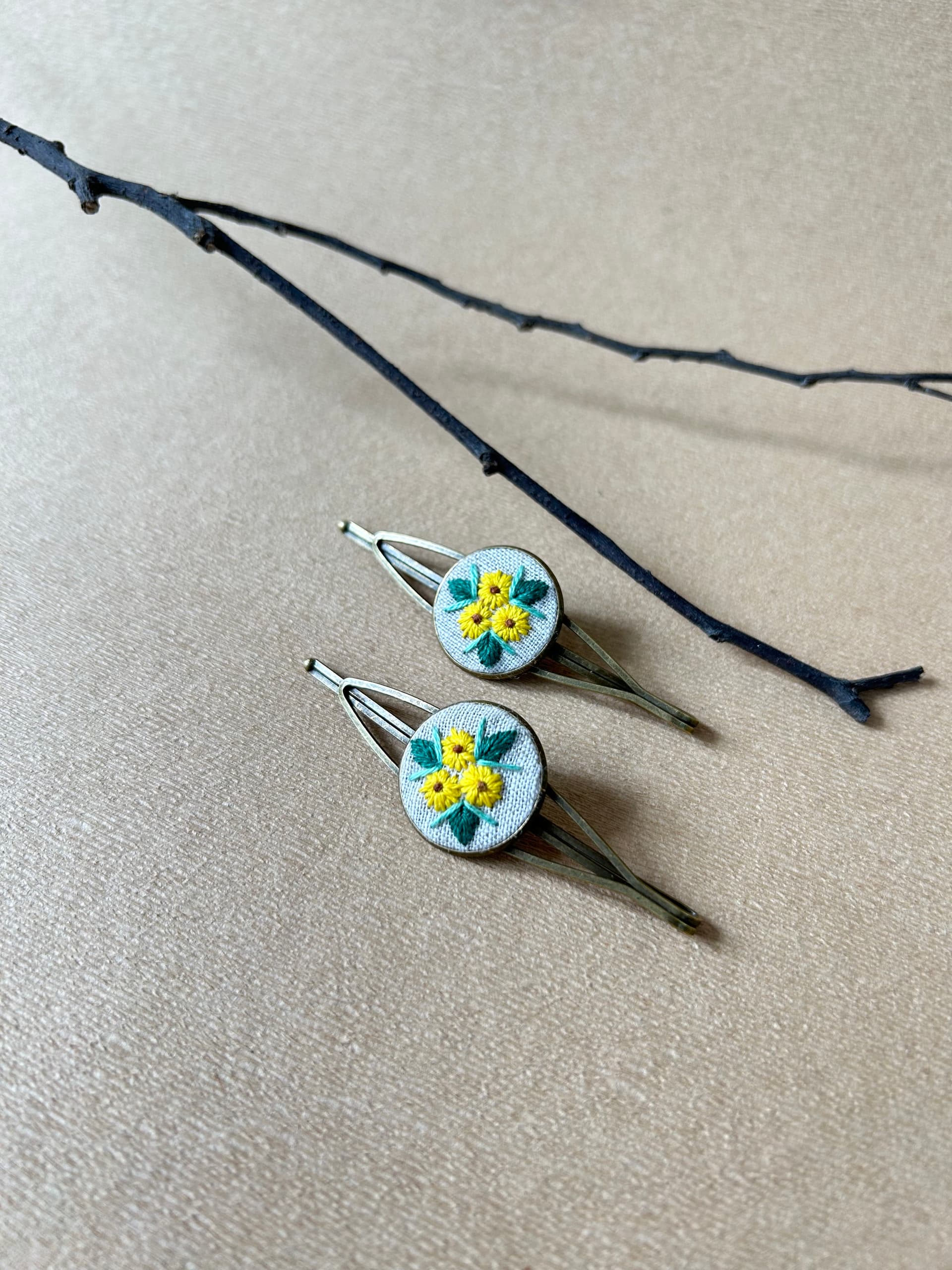 Sunflower Embroidered Hair Clips view 1