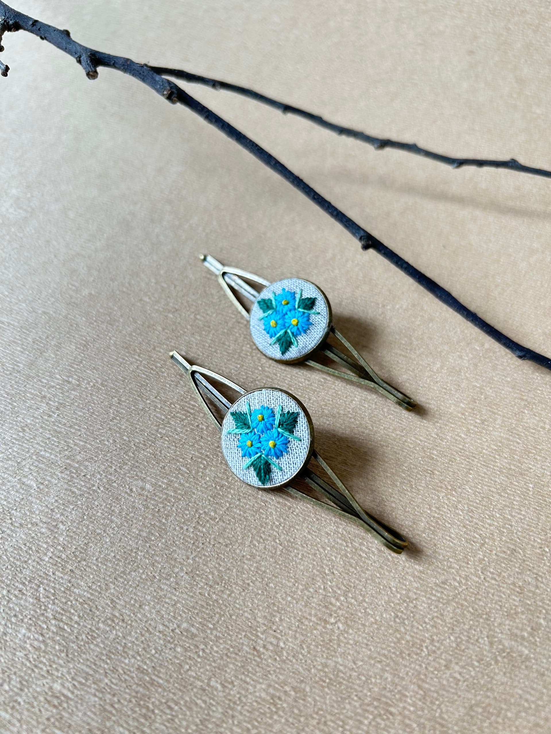 Sunflower Embroidered Hair Clips view 2
