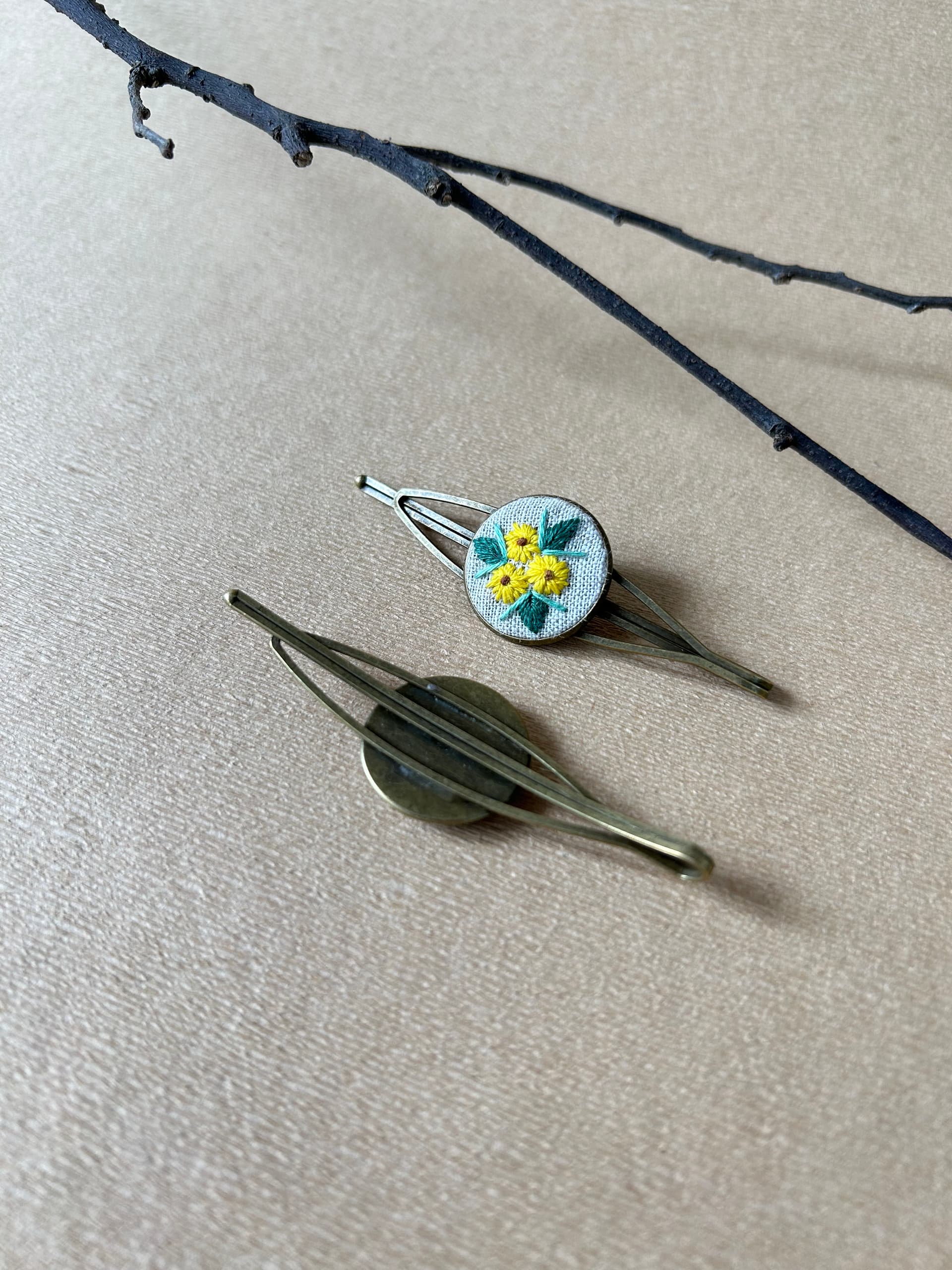 Sunflower Embroidered Hair Clips view 3